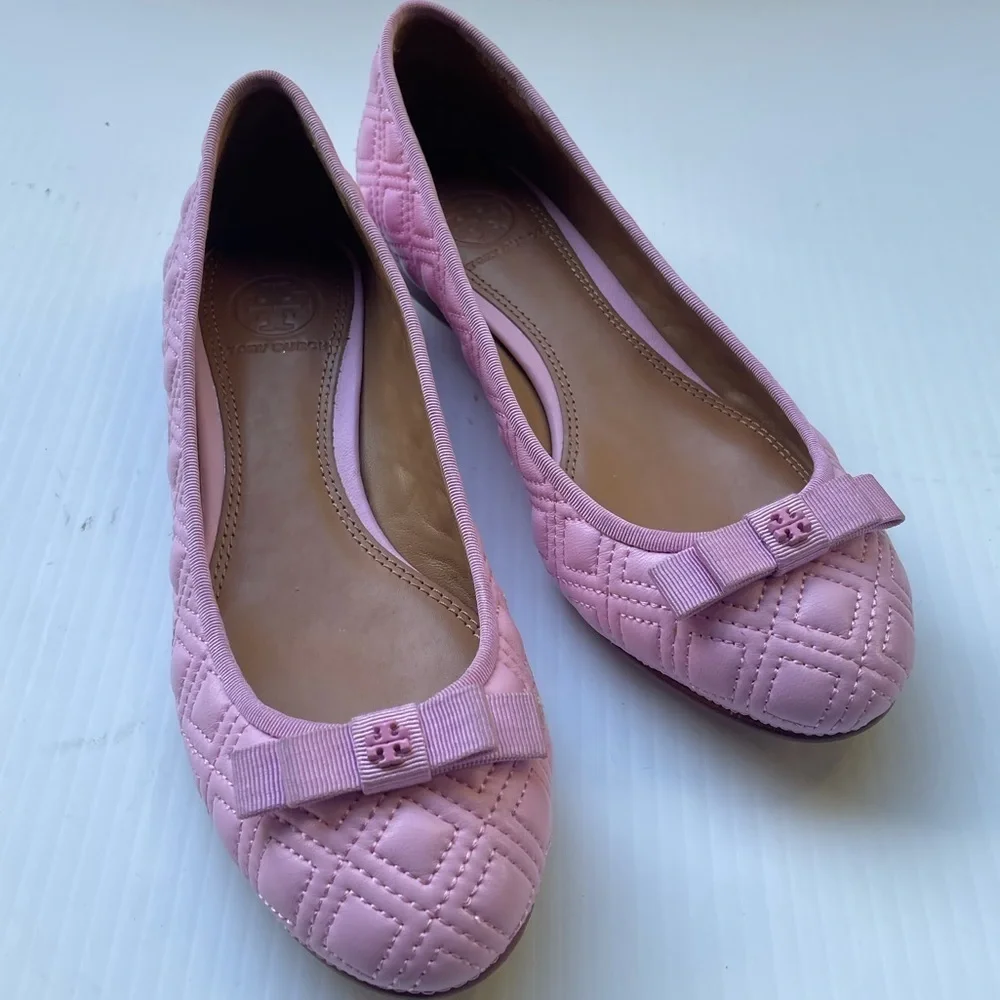 Tory Burch Marion Quilted Ballet Flats in Powder Puff Pink